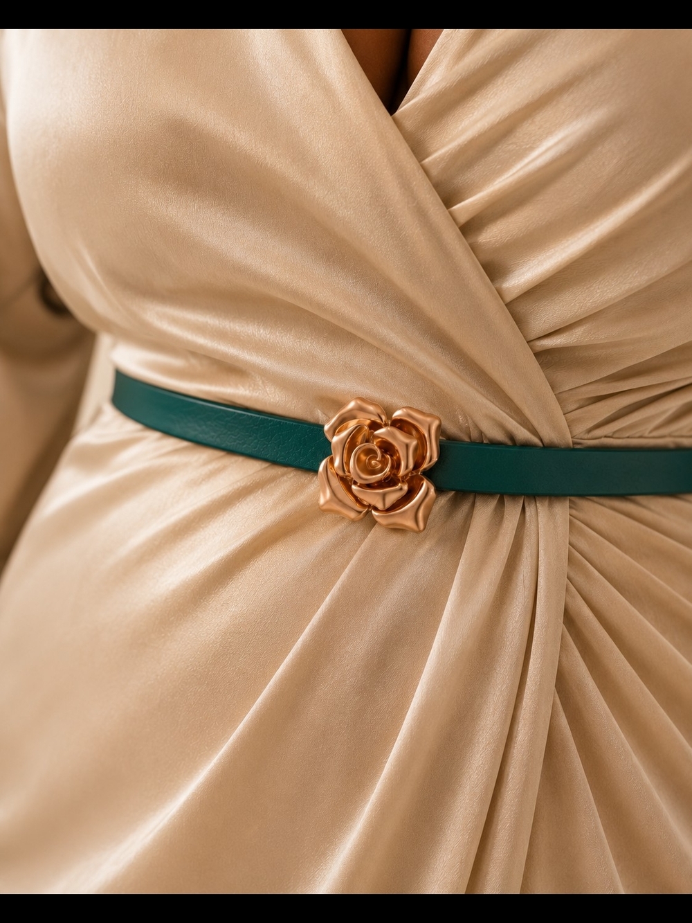 Teal Women's Rose Buckle Slim Waist Belt - Picture 2 of 2